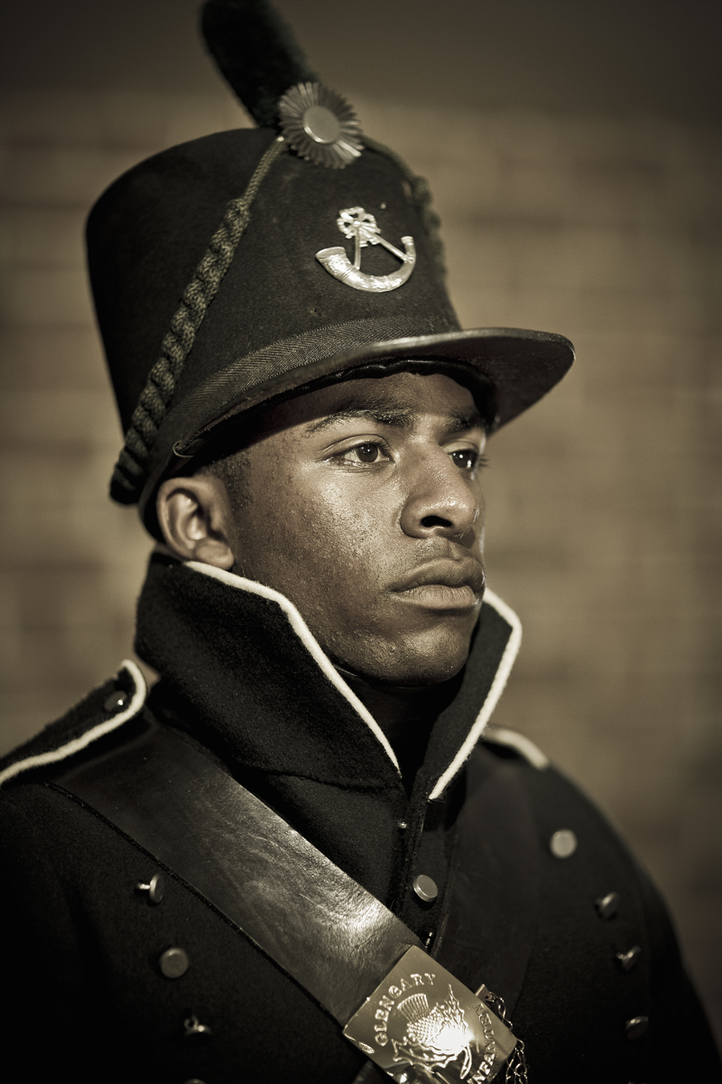 Canada,Ontario,Niagara-on-the-Lake,Fort George National Historic Park, re-enactment of the War of 1812, portrait of black soldier. Alamy # DB93MT Canada,Ontario,Niagara-on-the-Lake,Fort George National Historic