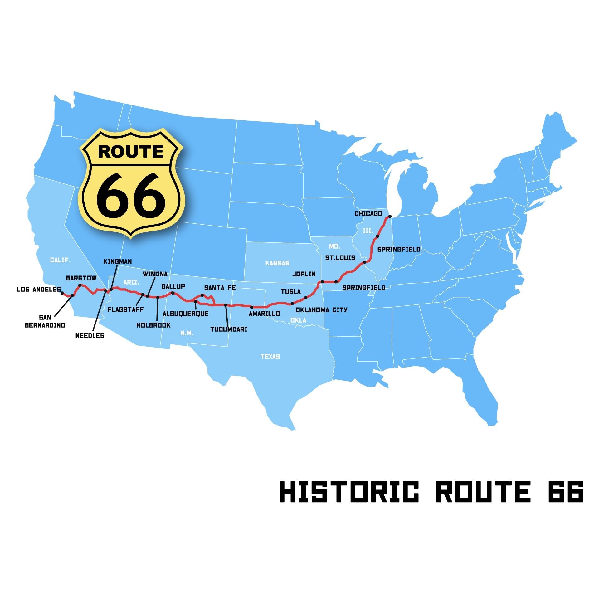 Route 66 map showing original route and realignment 