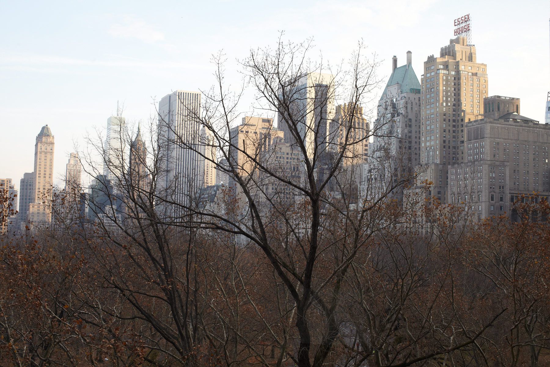 Belsey & Mahla Architects provided architectural and interior design services for this apartment renovation in New York City's newest landmark.The grand living room with dramatic park views has wide stripes on the walls, rich wool draperies on reeded brass rods, and six matching custom bronze coffee tables. A map of Haussmann's Plan for Paris, once in the Louvre's collection, occupies one wall. French aspen paneling and a ribbed oval plaster dome outfit the library; the paneling conceals a secret passage to the master suite.The dining room features French factory lights aimed to illuminate the embroidered silk draperies, and a 1940's French commode with intricate marquetry. The entry vestibule floor is made of French limestone and Saint Laurent marble. A wall-mounted console rests on found metal springs rescued from an antique shop.Paired French doors with beveled glass panes and cremone bolts connect the apartment rooms. The client's collection of modern art masterworks on paper 15 Central Park West