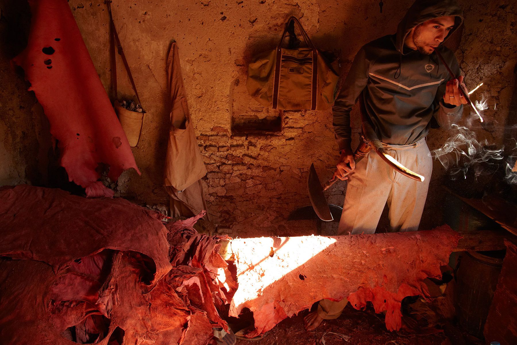 A worker at a tannery in Fez, Morocco