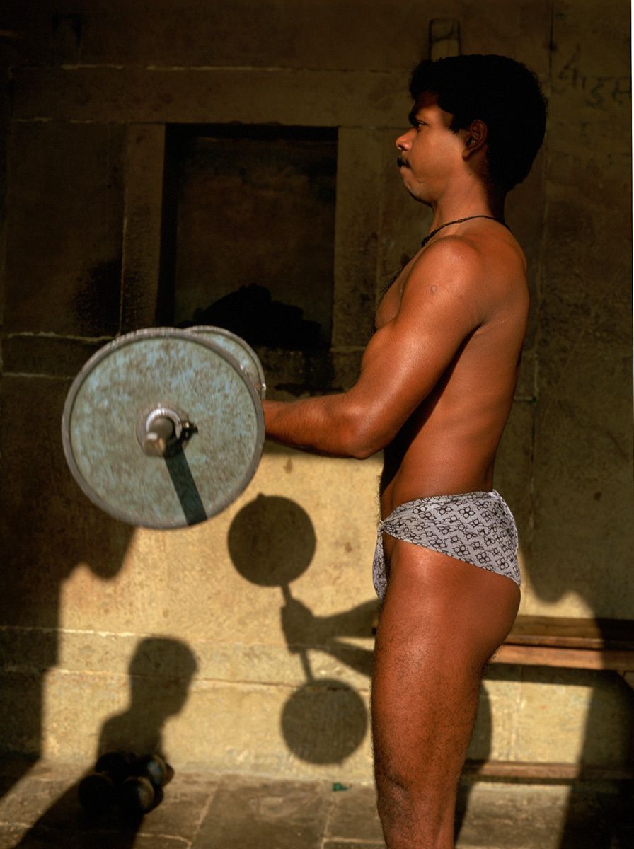 Weightlifter on the banks of the Ganges, Varanasi