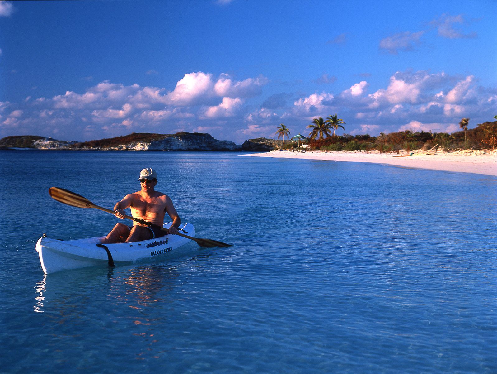 Kayaking near Overyonder Key in the Exumas, Bahamas