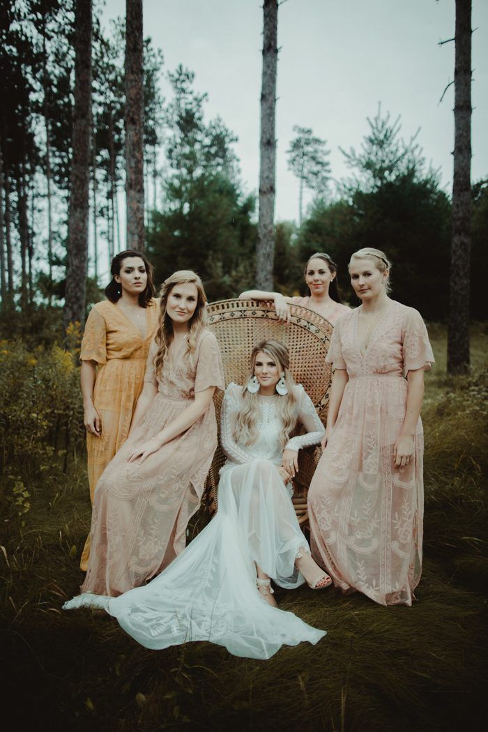 Bride and Bridesmaids in Forest - CampBride