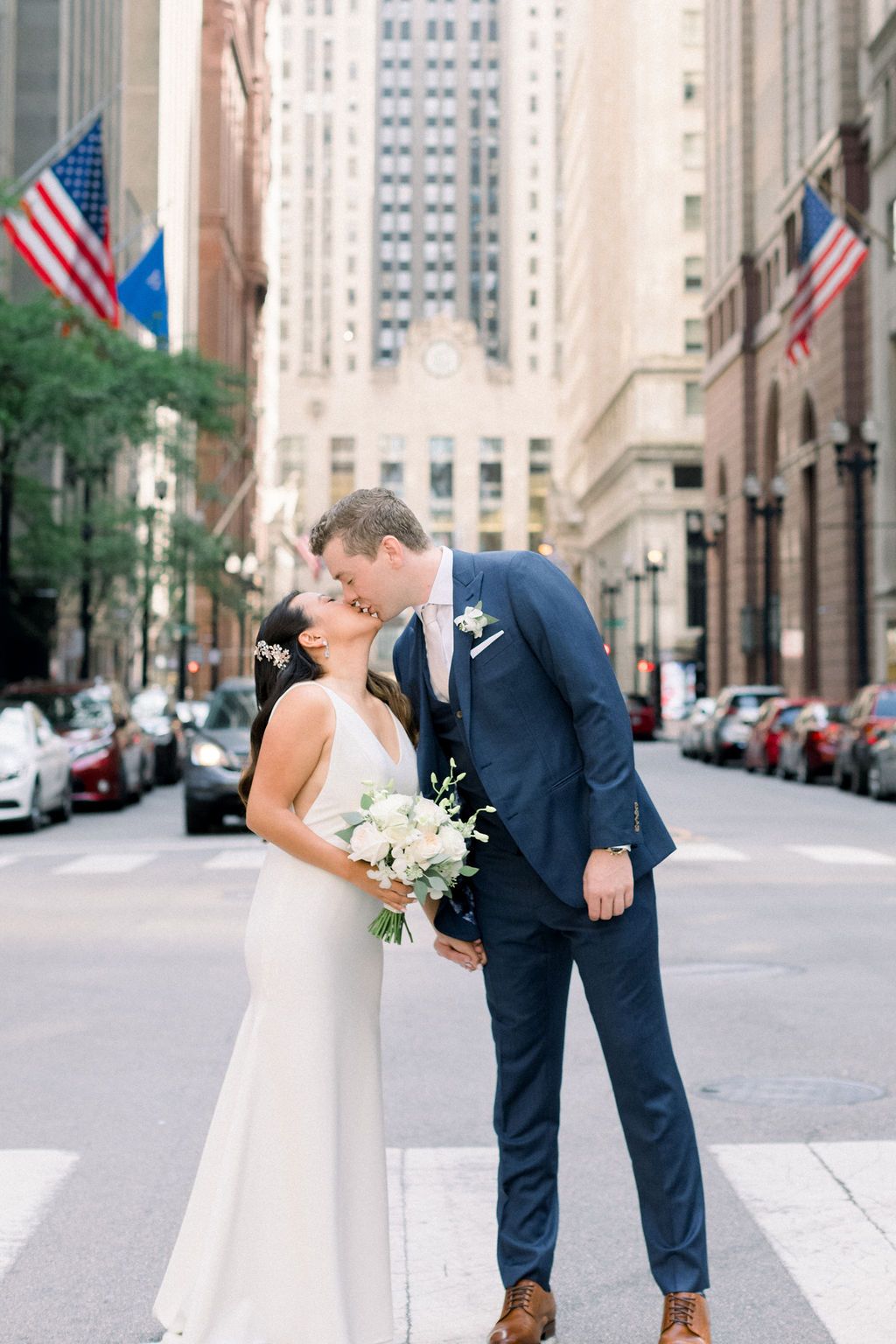 Bride and Groom Kissing on City Street - CampBride