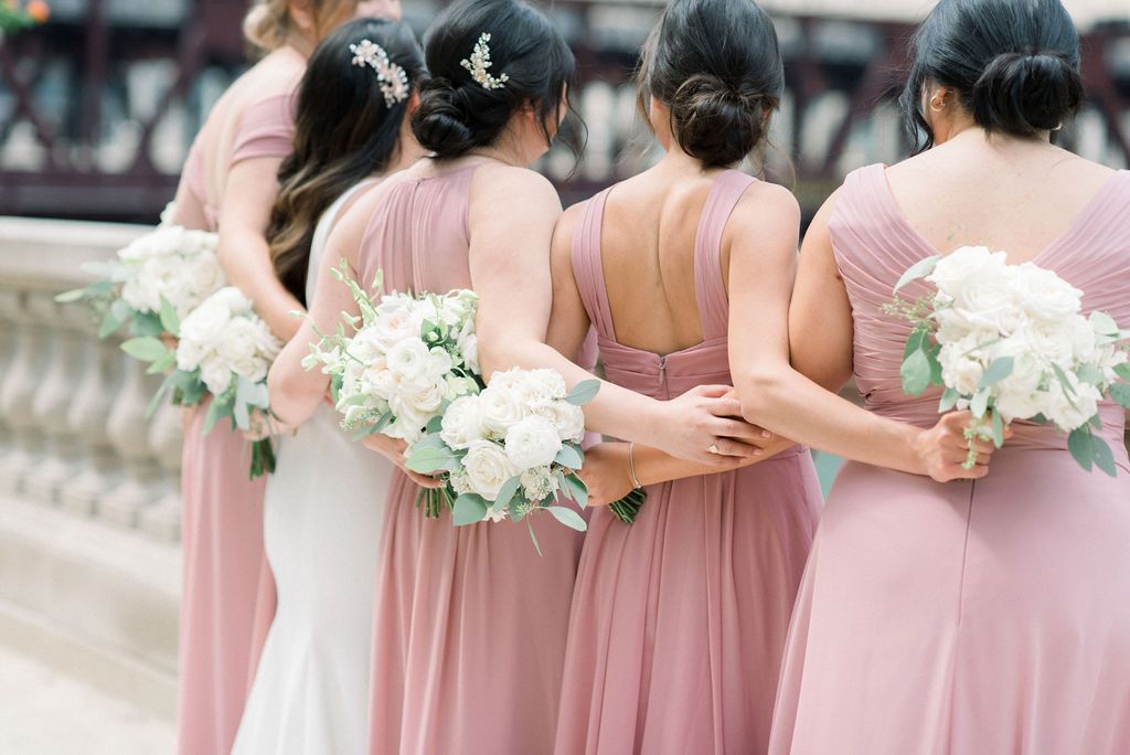 Bride and Bridesmaids Together - Campbride onsite bridal hair and makeup in Illinois Bride and Bridesmaids Together - Campbride