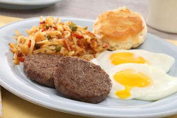 Breakfast Food Photography-Sausage and Eggs