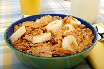 Breakfast Food Photography-Milk and Cereal with Bananas