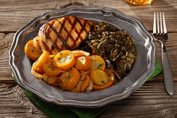 Dinner Food Photography-Grilled Chicken with Greens and Squash