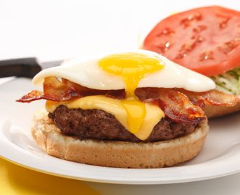 Lunch Food Photography-Bacon Cheddar Burger with Egg