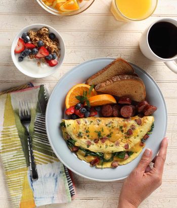 Breakfast Food Photography-Smoked Sausage Omelet