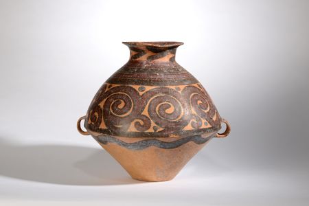 Spiral painted earthenware pot