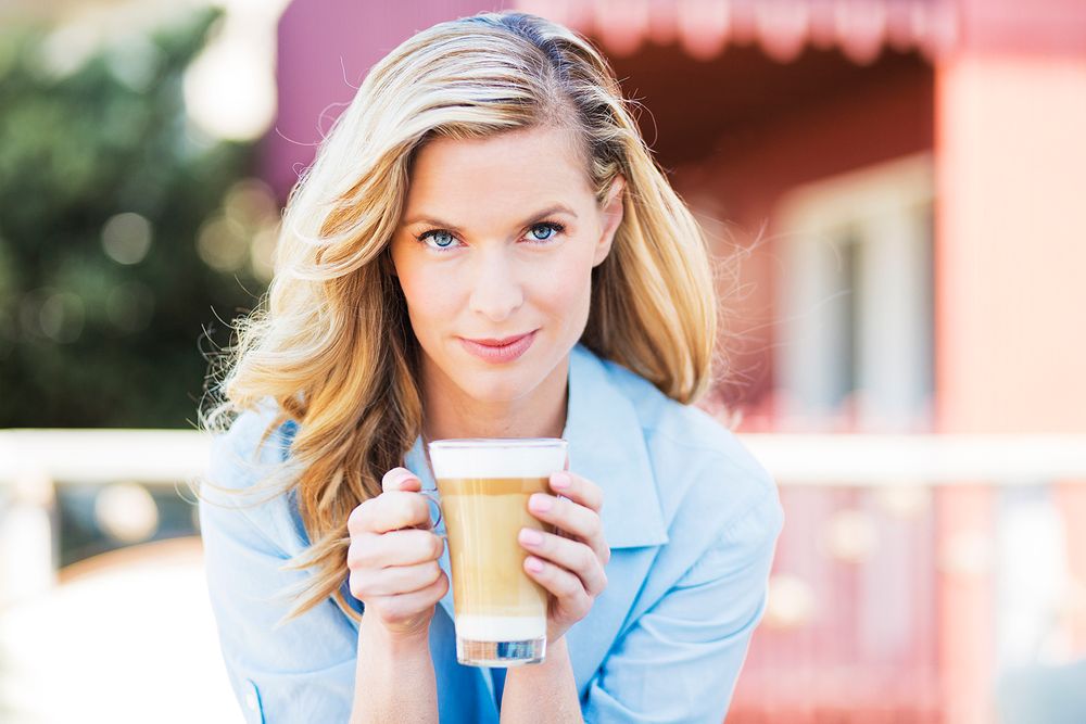 blonde having coffee