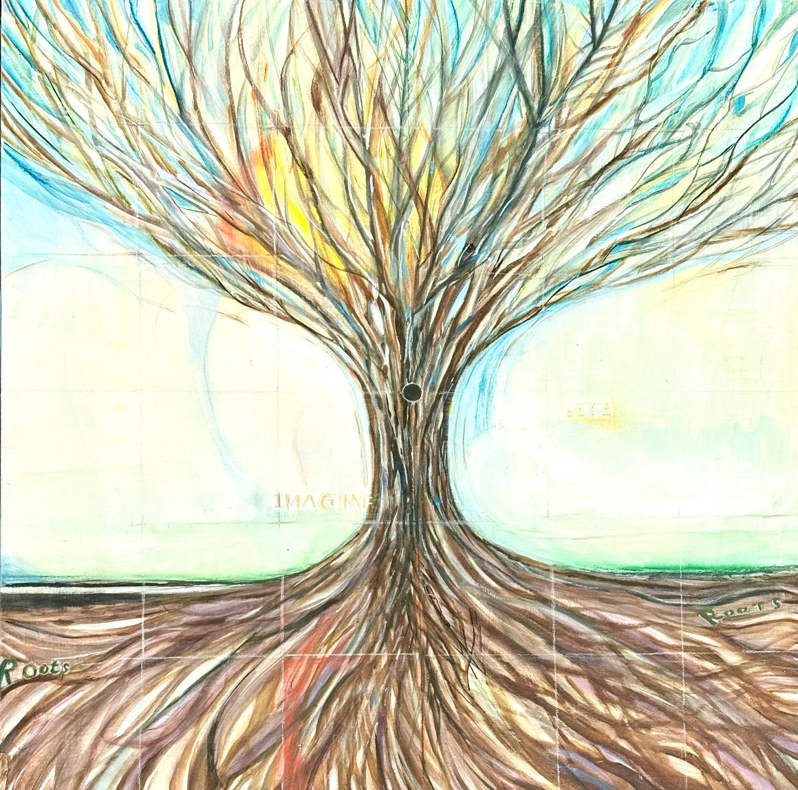 24"x24" watercolor Roots