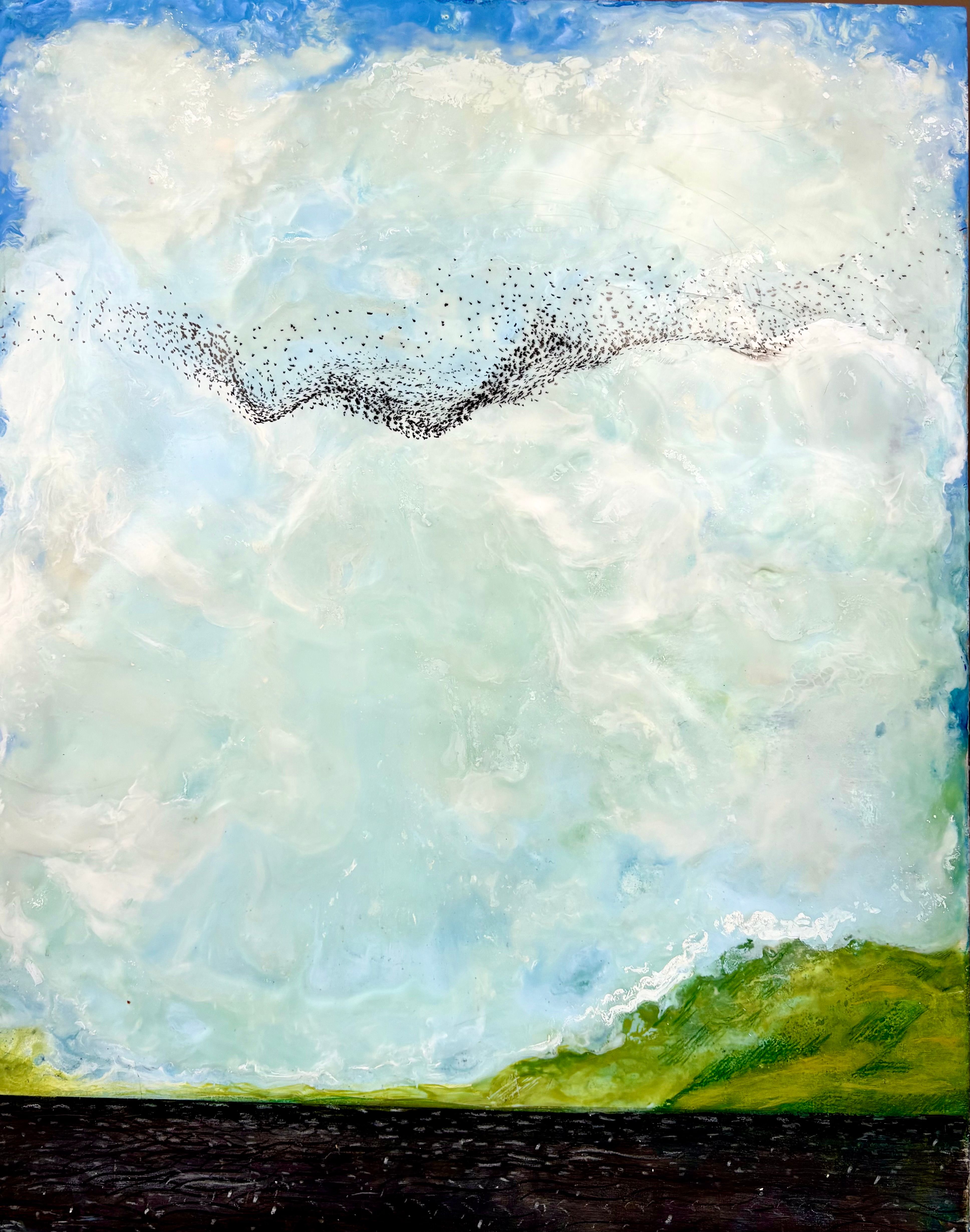 24"x36" encaustic murmuration 2