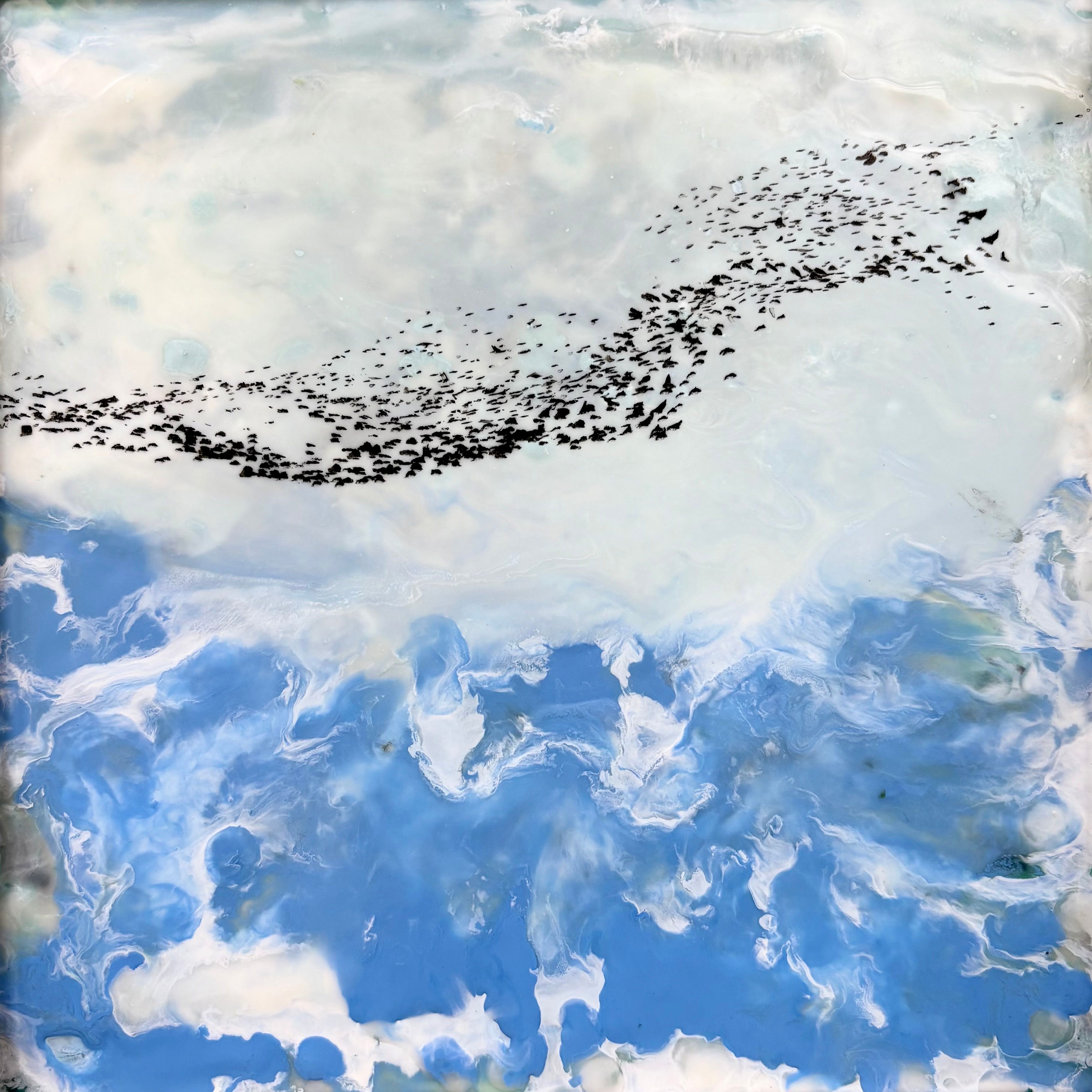 encaustic, 8"x8" murmuration