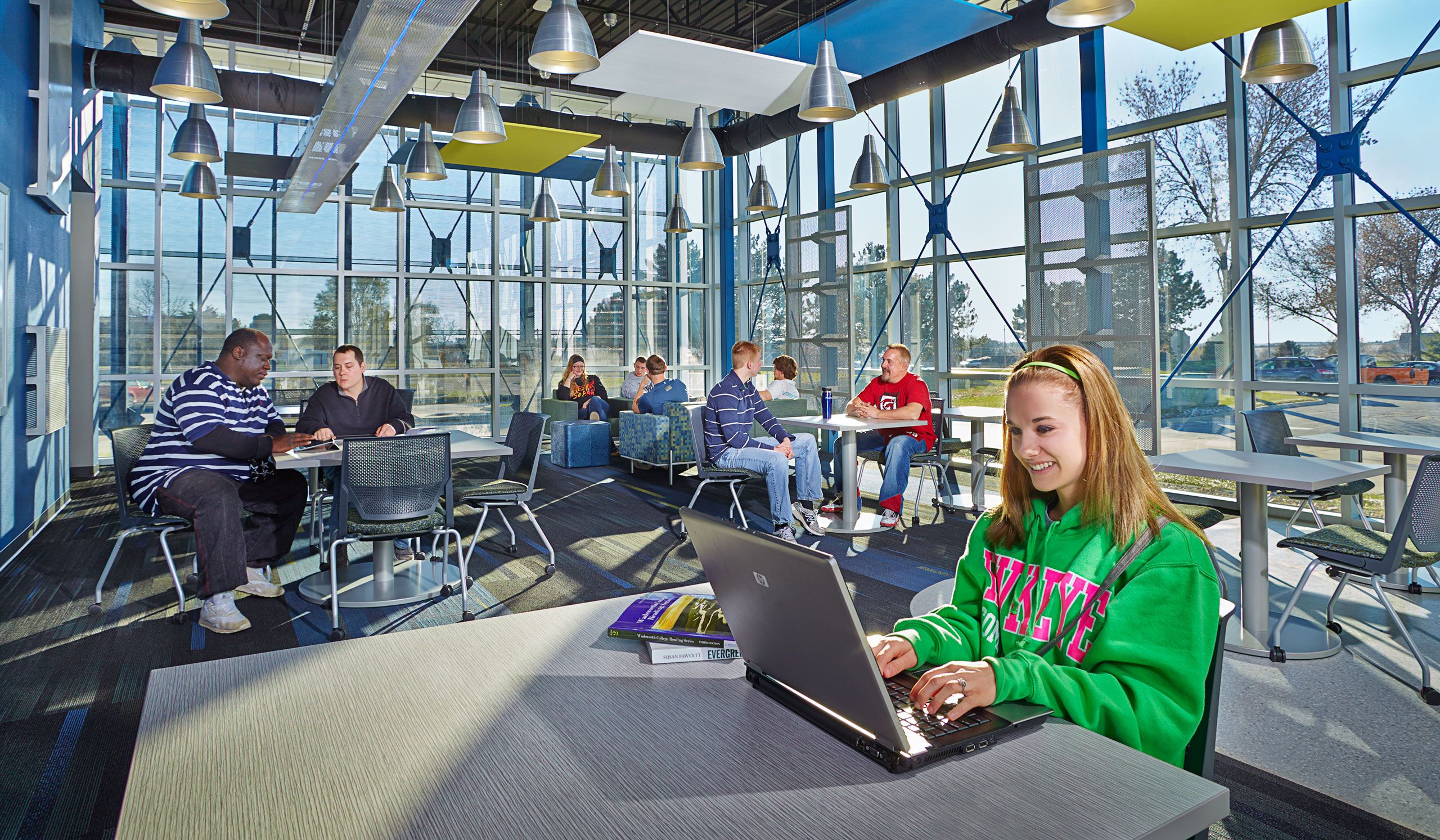 Students in the student union at Hawkeye Community College