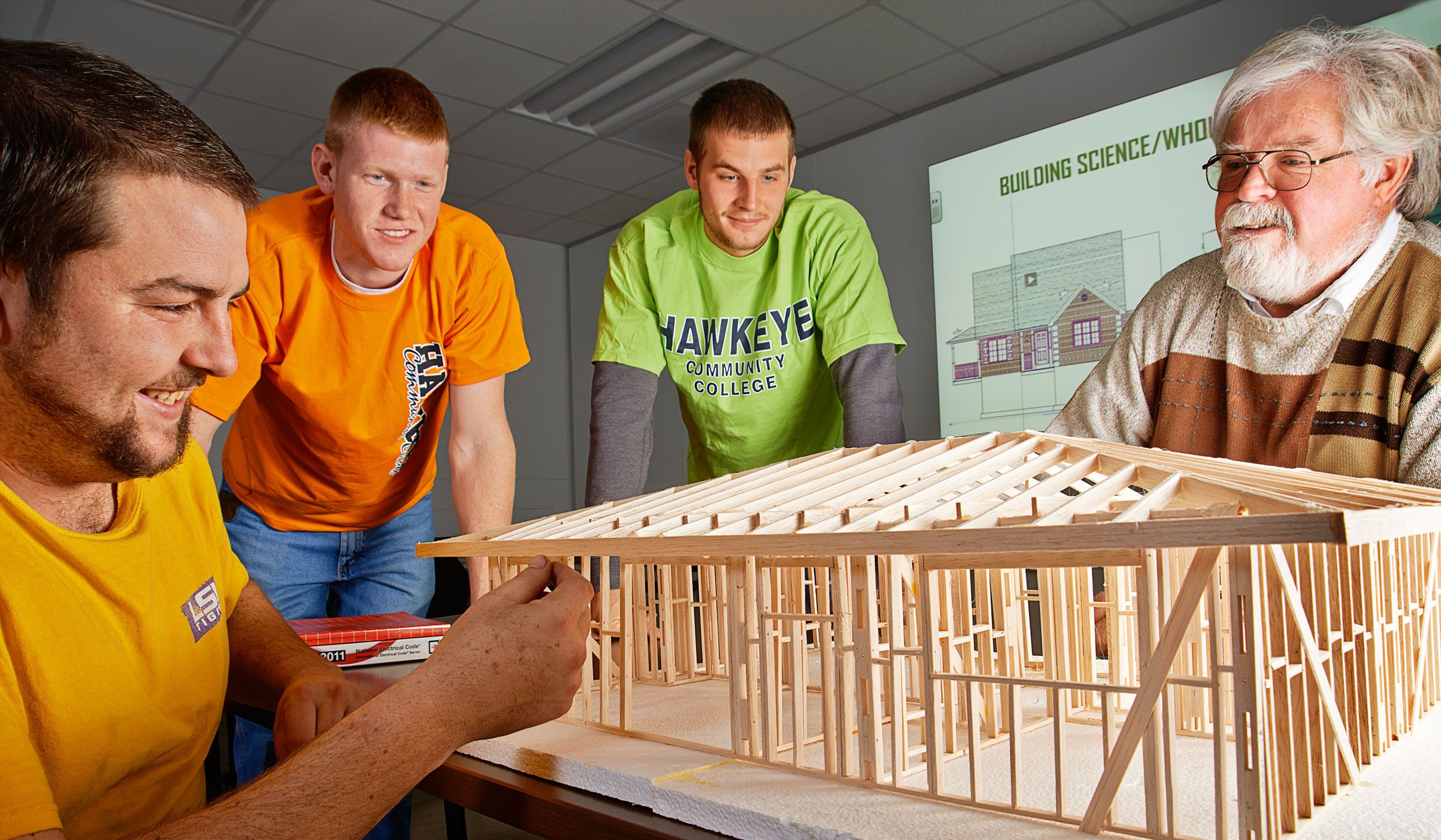 Construction students and teacher at Hawkeye Community College