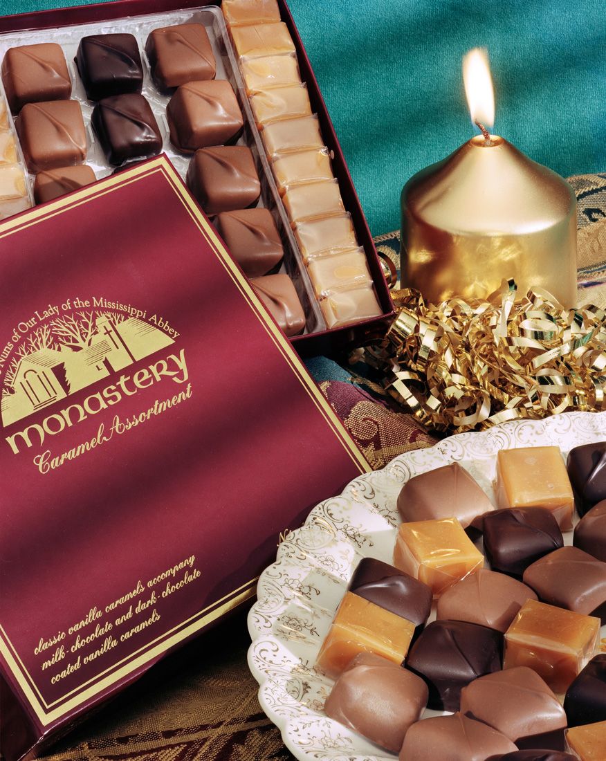 Monastery caramel chocolate assortment food photography