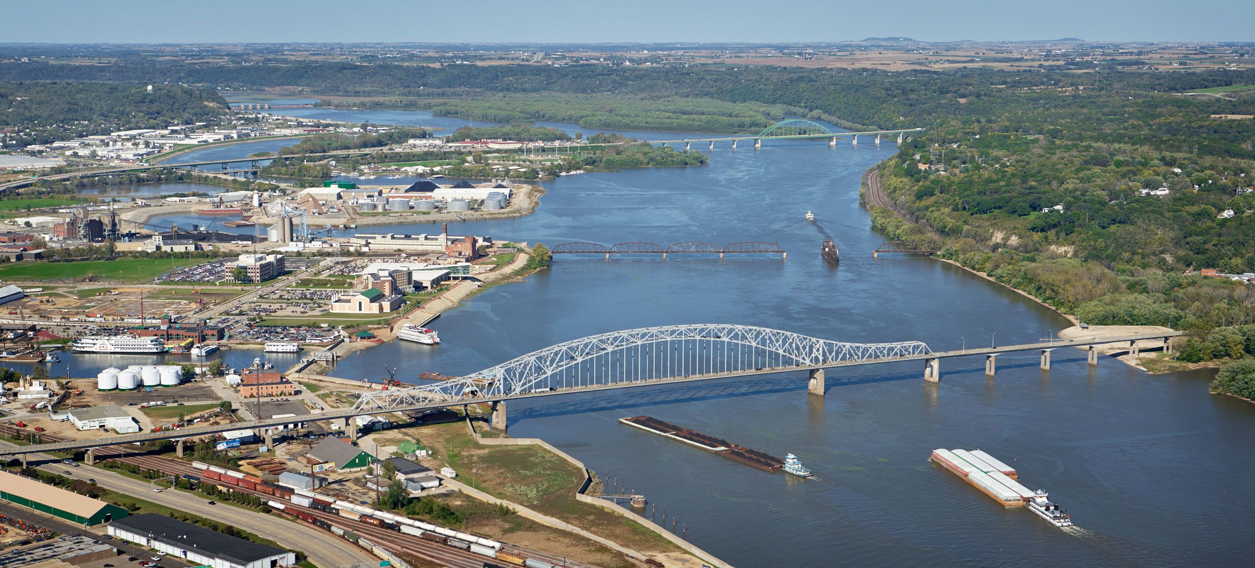 Aerial photograph of Dubuque, Iowa bridges