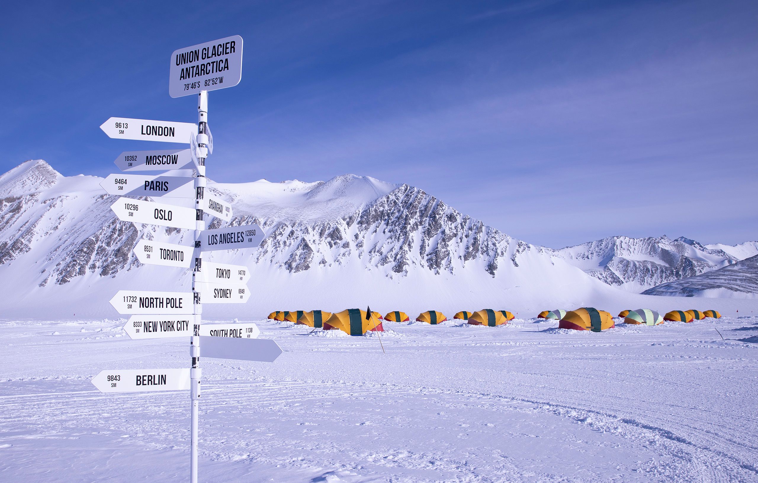 UNION GLACIER BASECAMP- Ellsworth Mountains in the background. Antarctica.