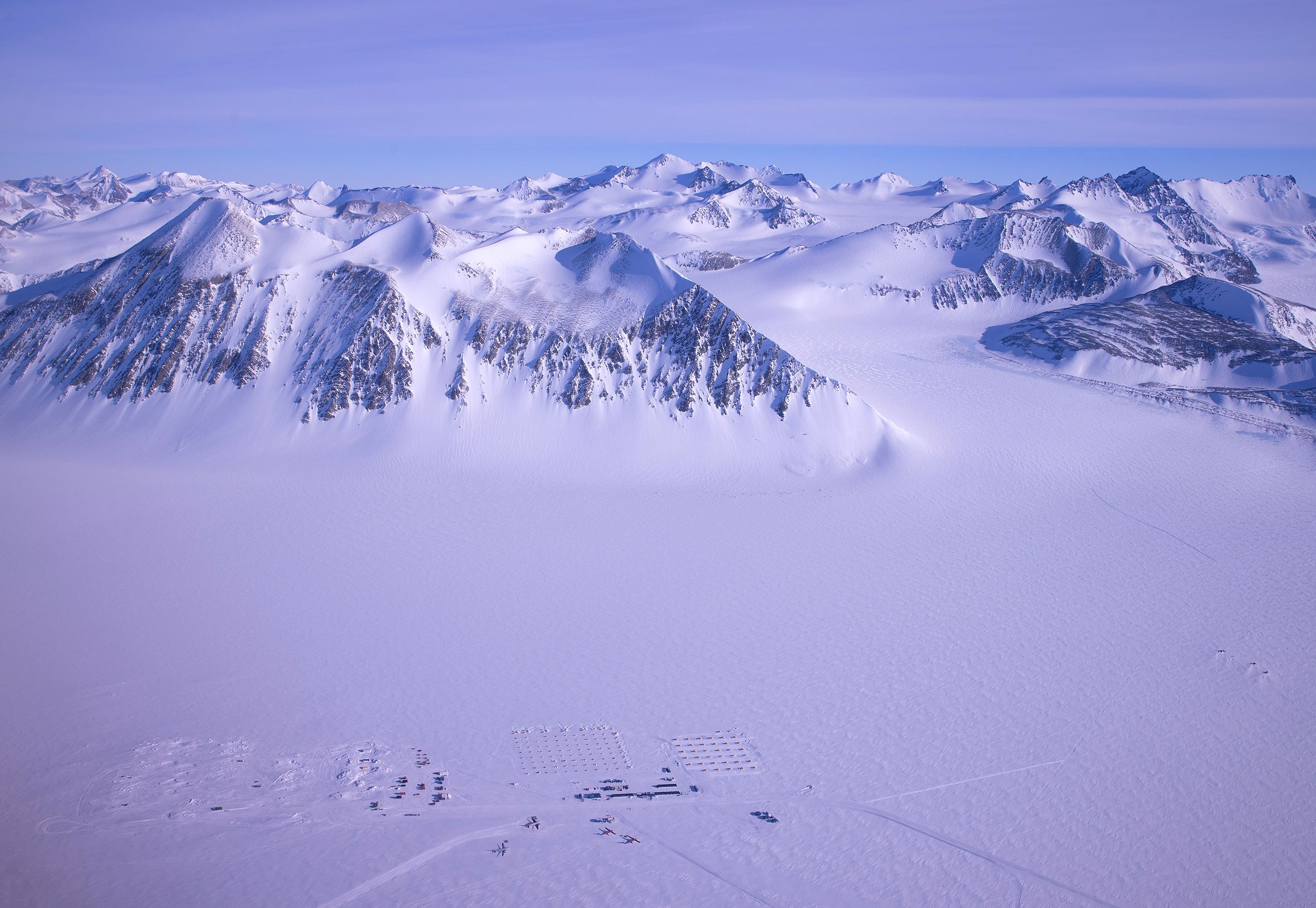 UNION GLACIER - Ellsworth Mountains in the background. Antarctica.