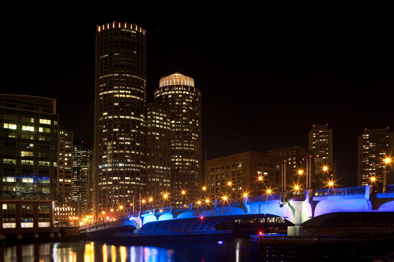 Night View of Boston Skyline.