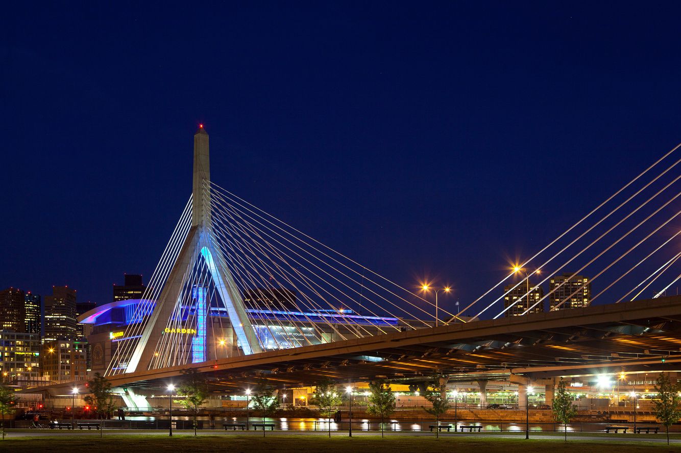 Zakim Bridge night view, Boston, MA