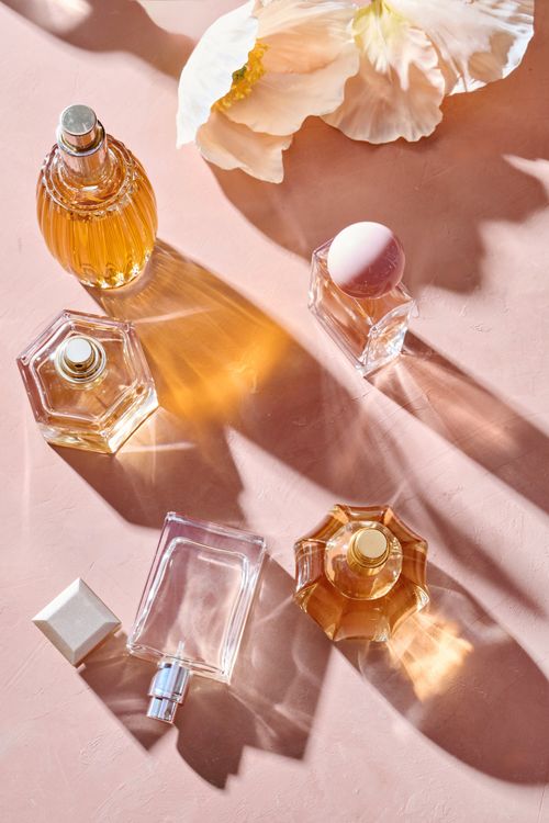 Beauty pink perfume and flowers