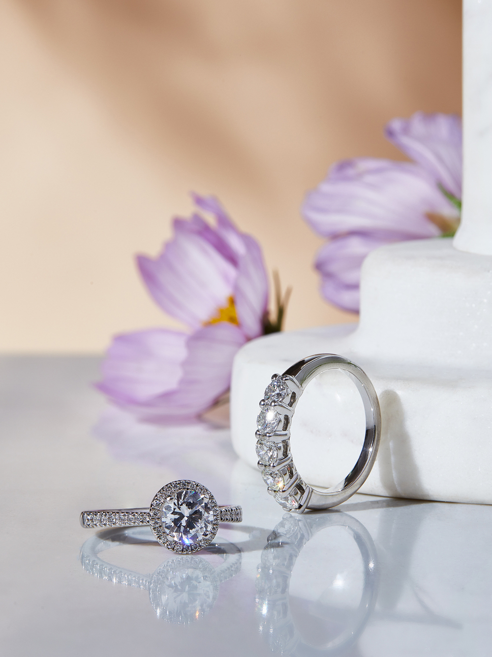 Stunning diamond ring photography, The best jewelry photographer in the United States, Tiffany's jewelry, blue nile Flowers and diamonds
