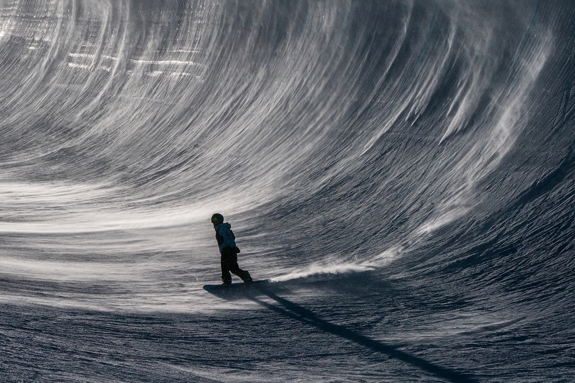 snowboarder in black and white 