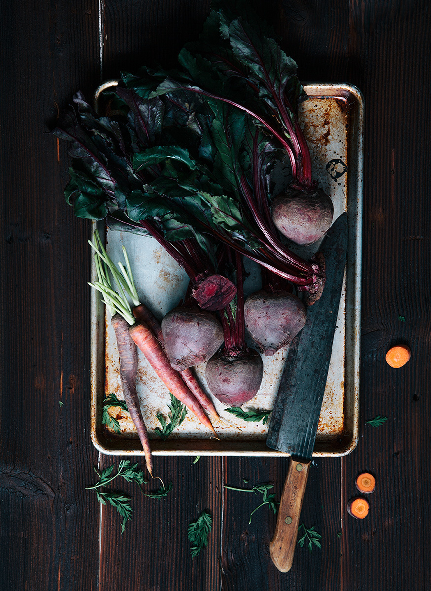 Beet greens, creative food styling