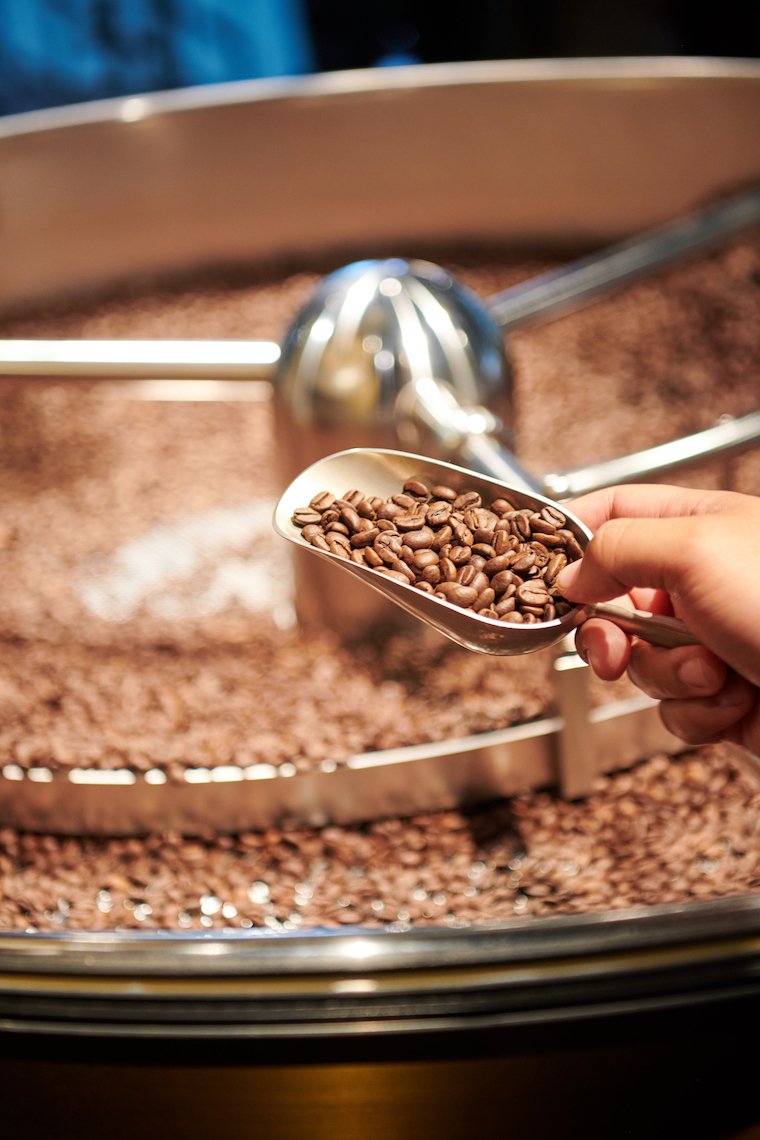 Coffee beans in the roaster