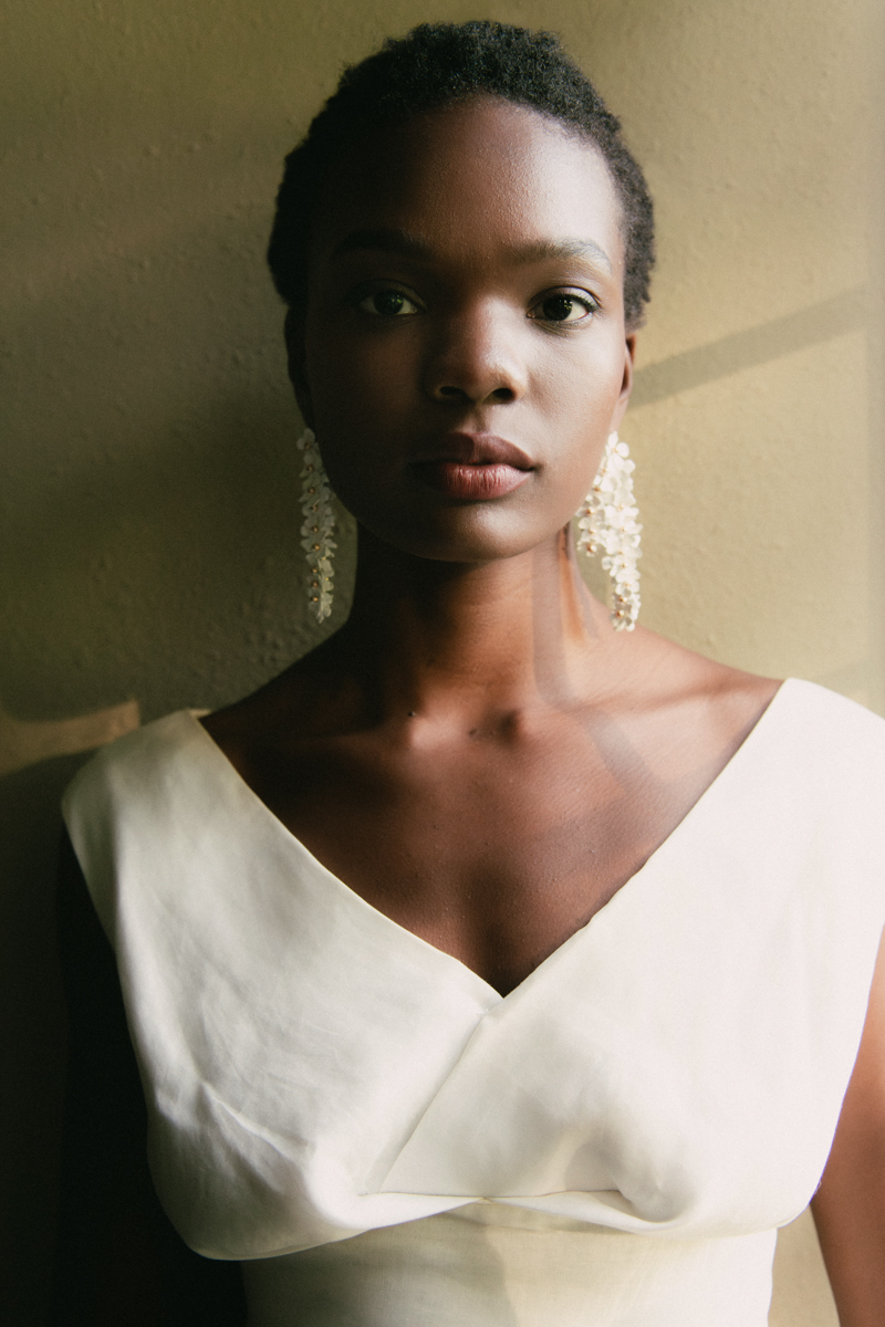 editorial chanel inspired white dress 