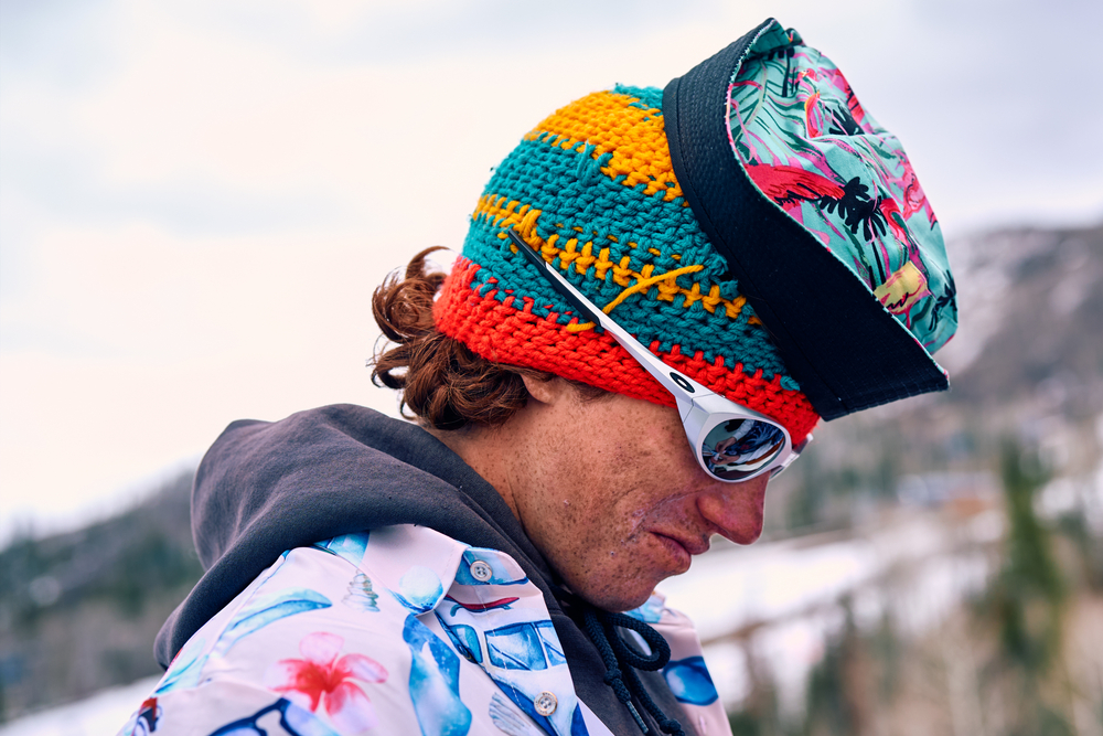 snowboarder in colorful hats 