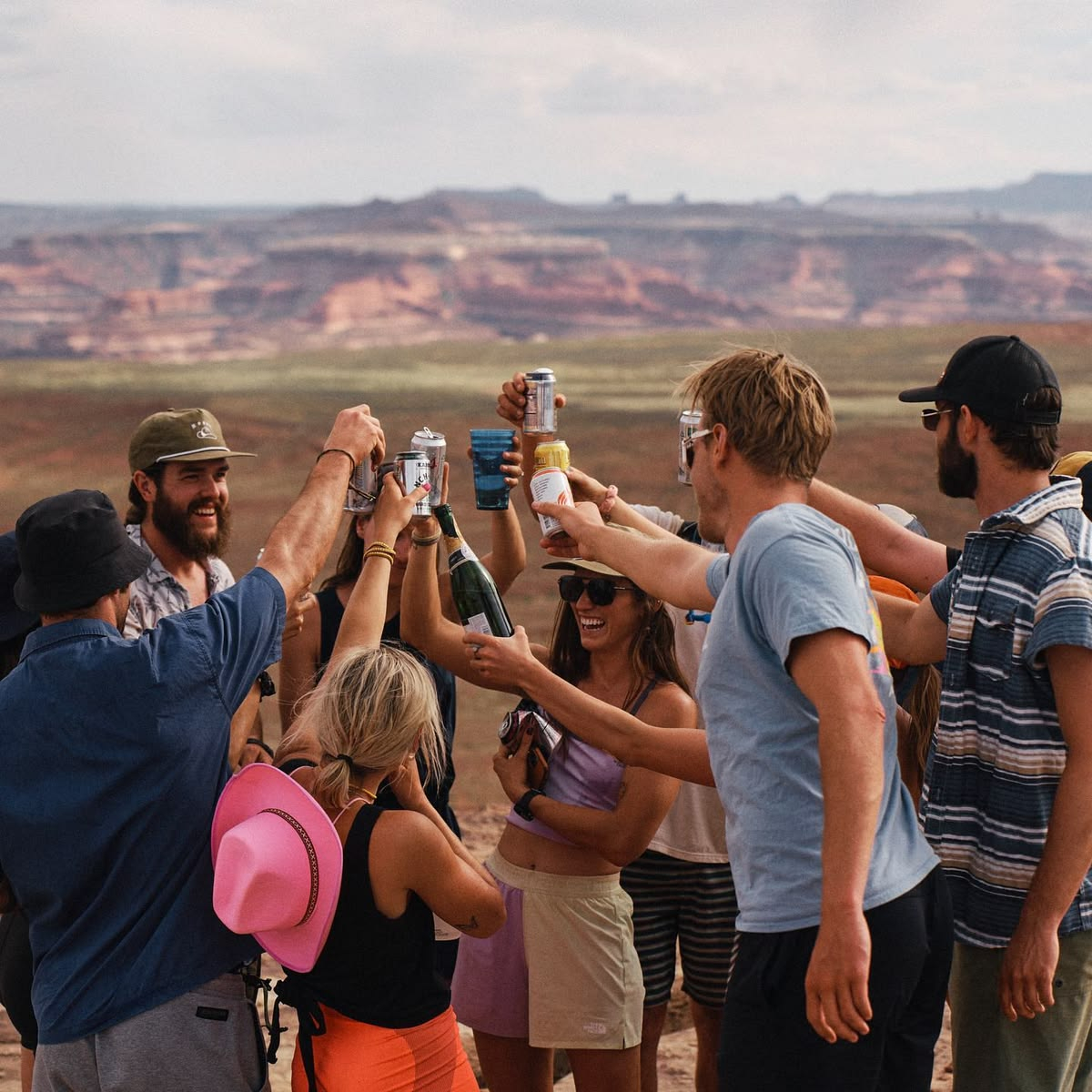 cheers after a long hike 