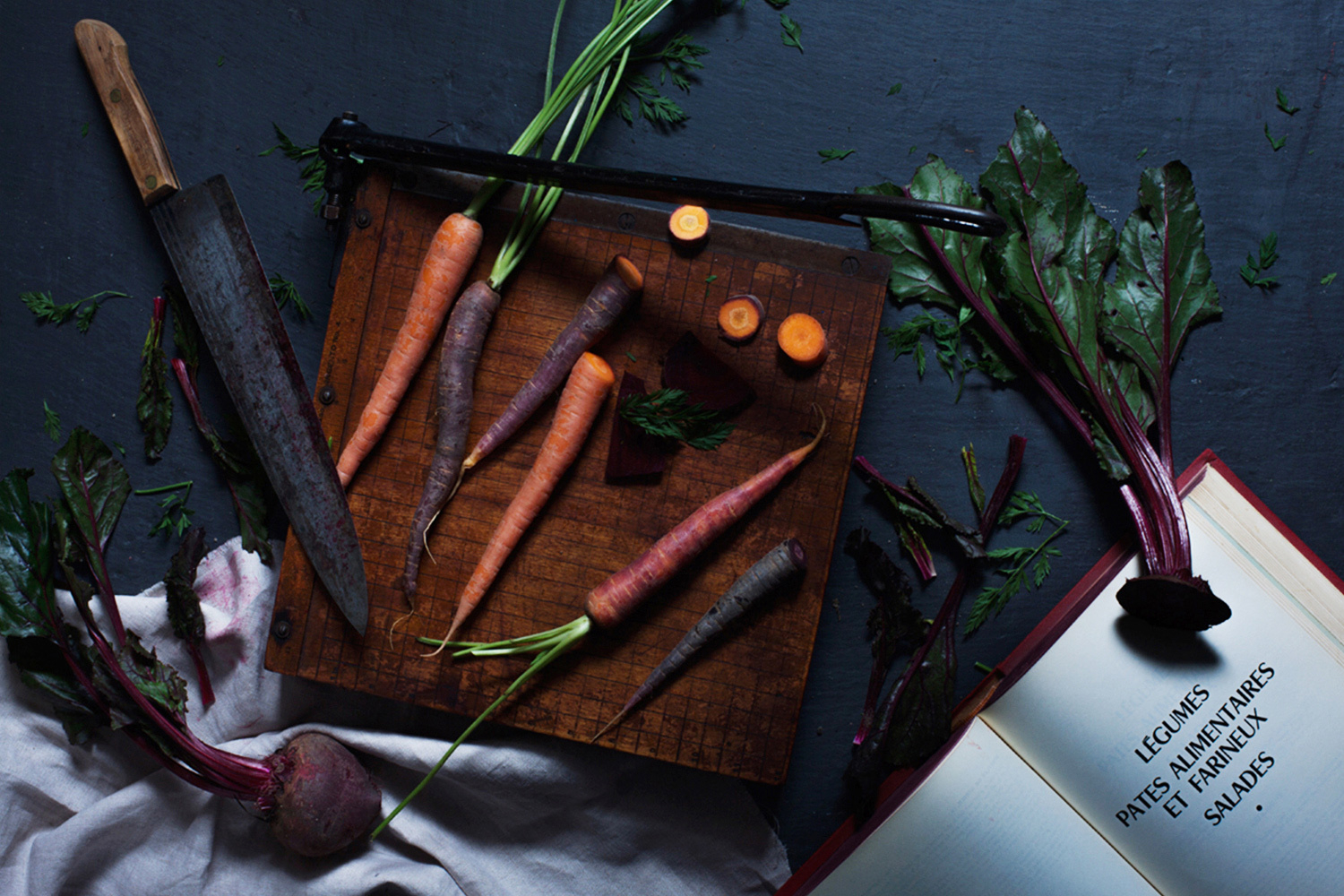 Rainbow carrots and a French book
