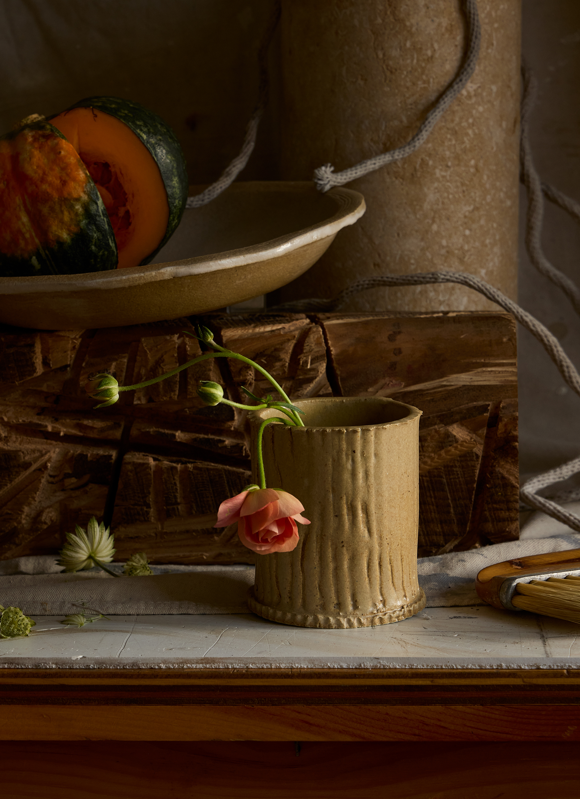still life with florals fruits and wooden elements good connections