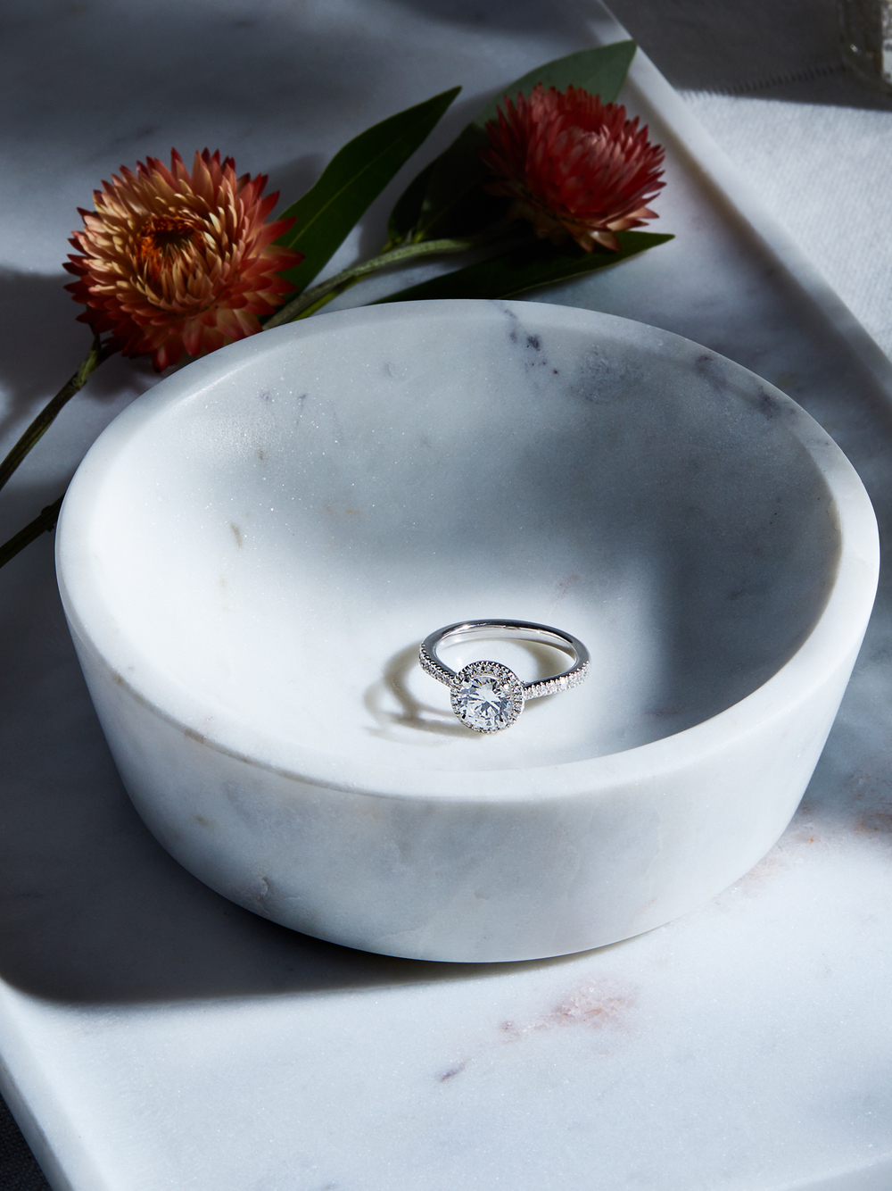 Diamond ring in a marble bowl 