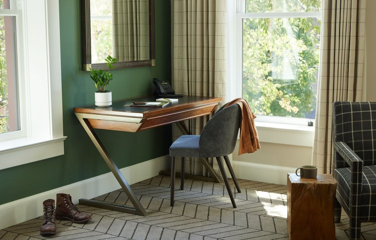 earthy cozy green office space 