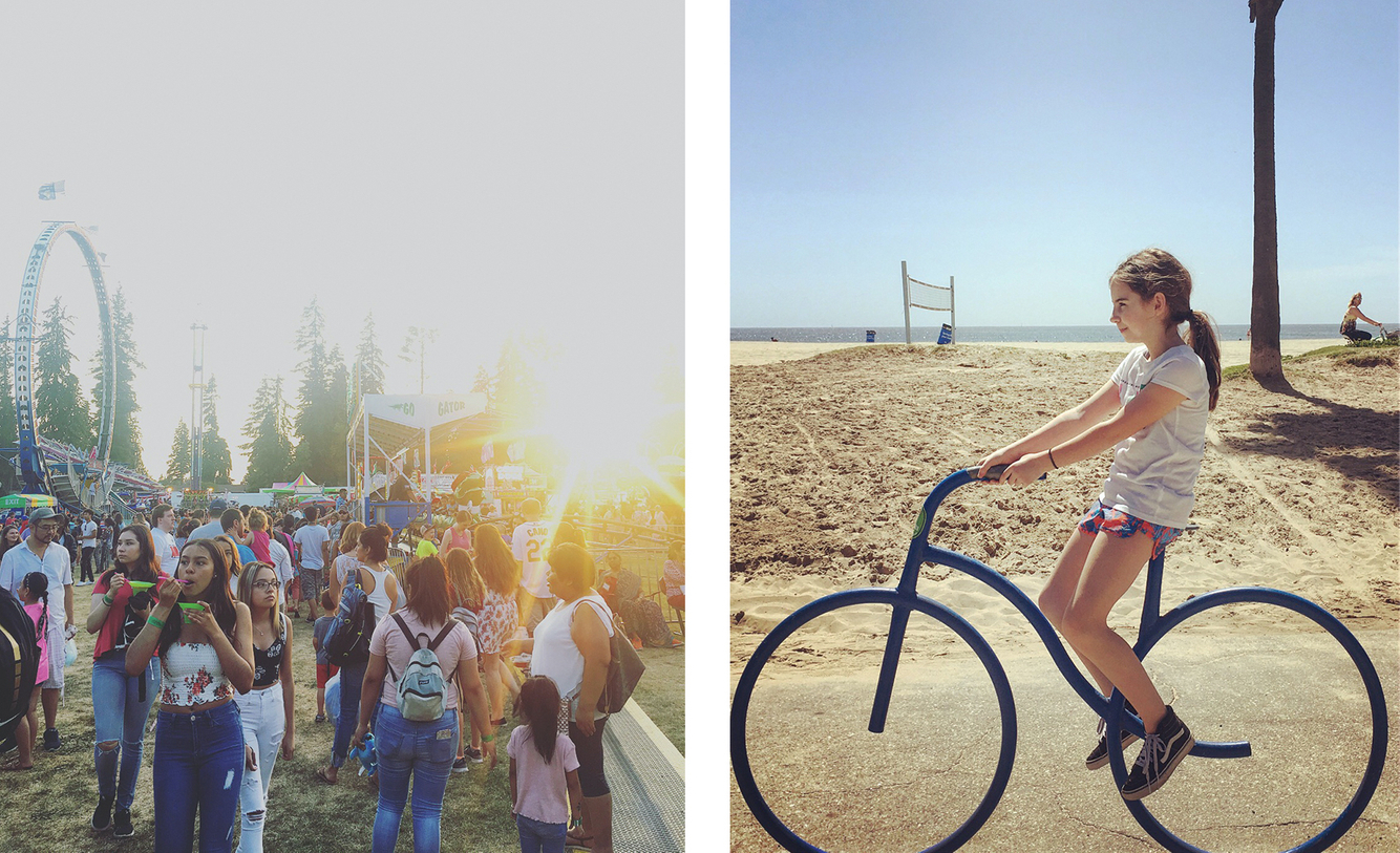 Bike and Girl and crowded festivities 