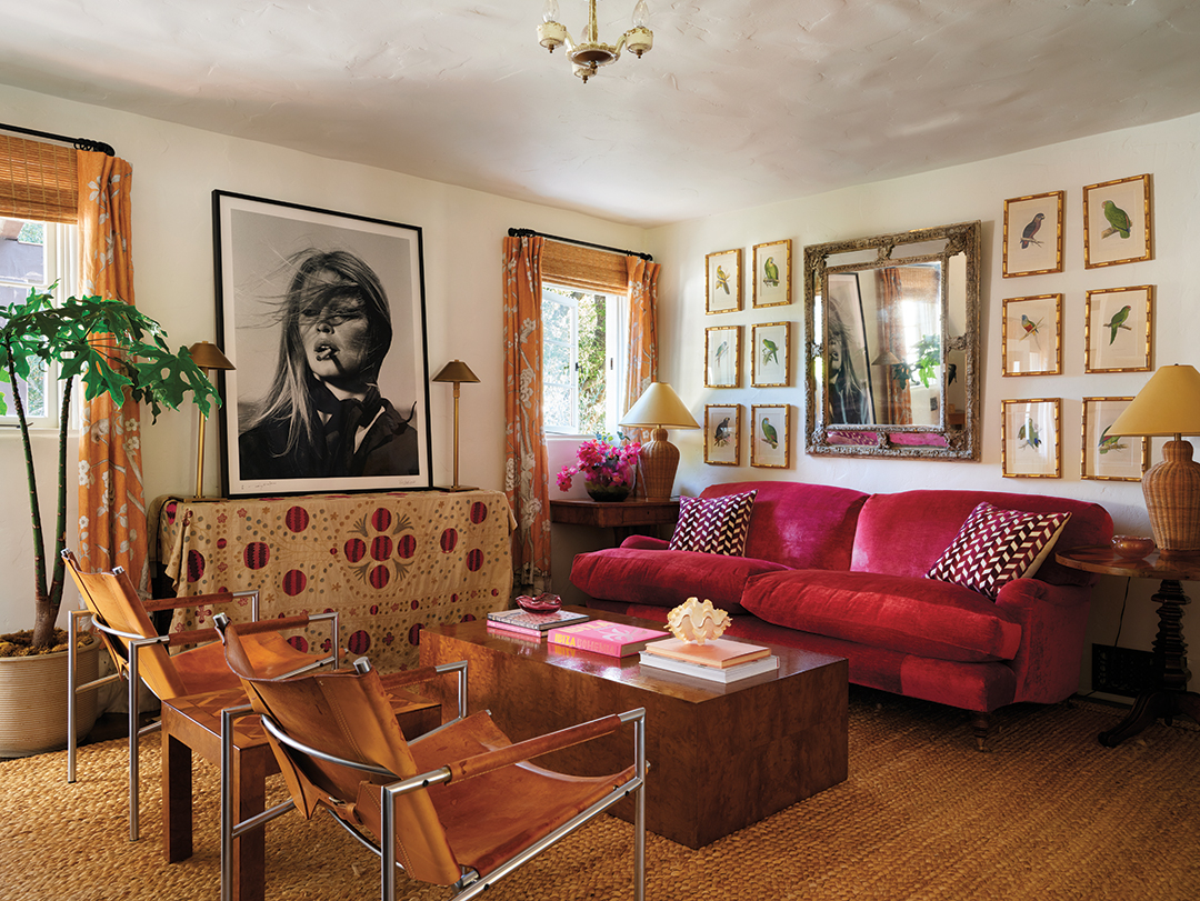 bright orange and pink living room 