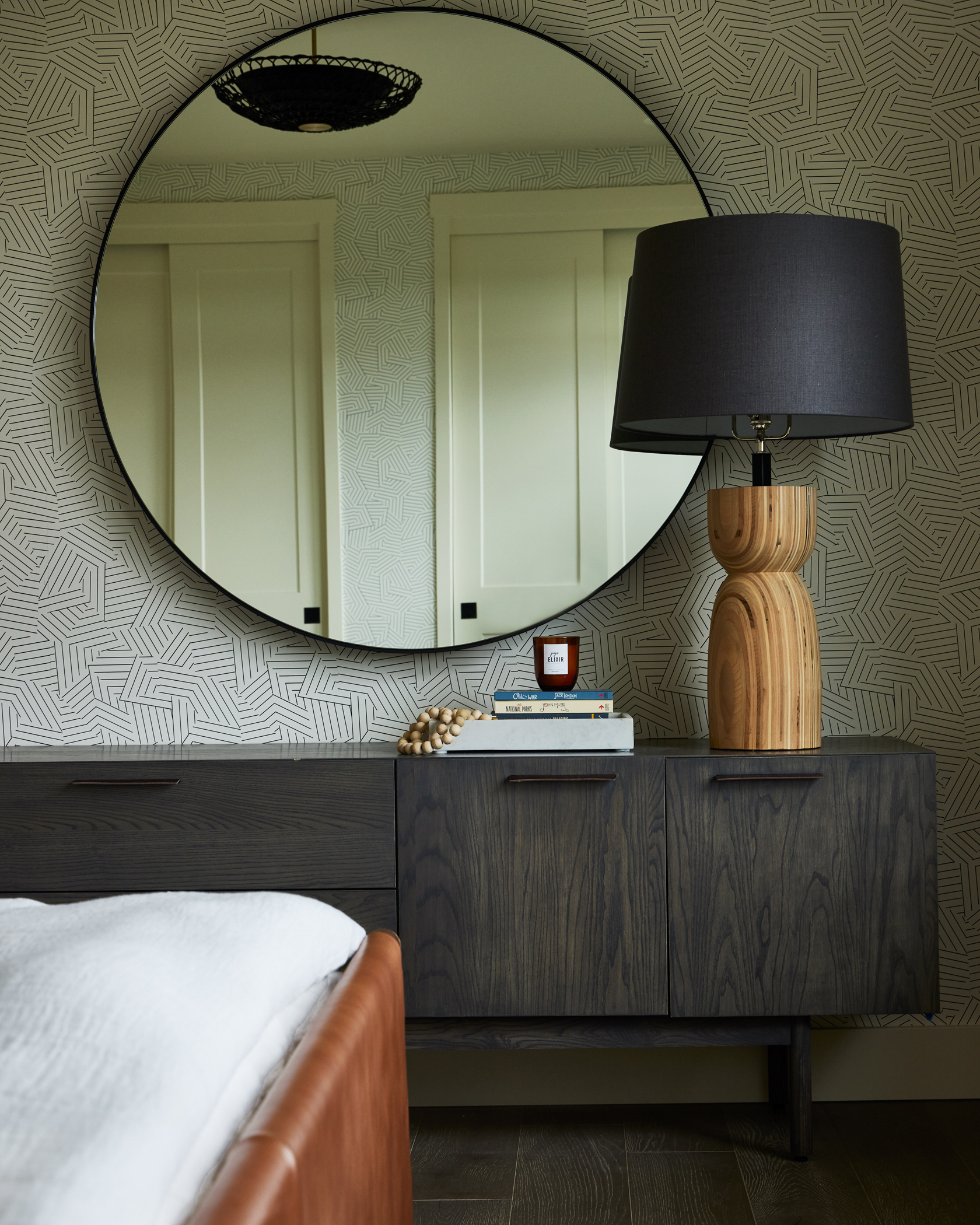 Gazing toward mirror from Bed