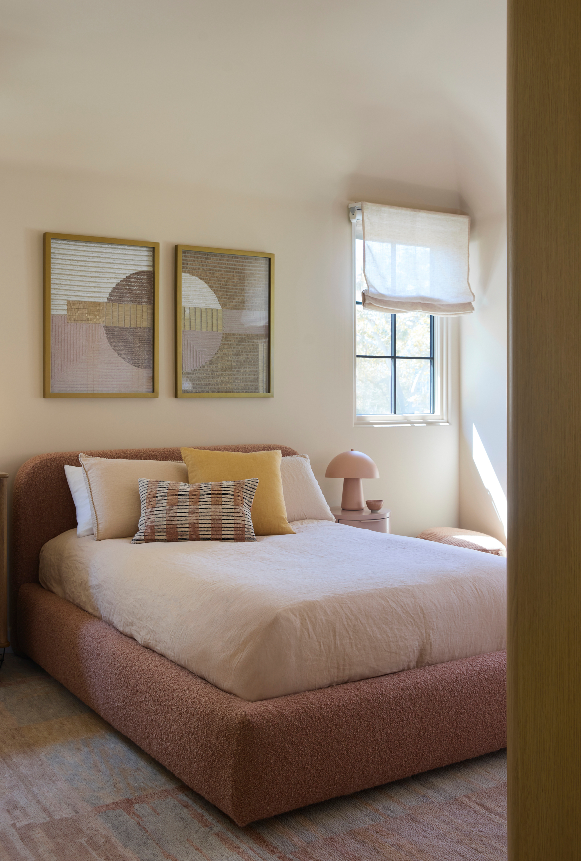 pastel pink and yellow bedroom 