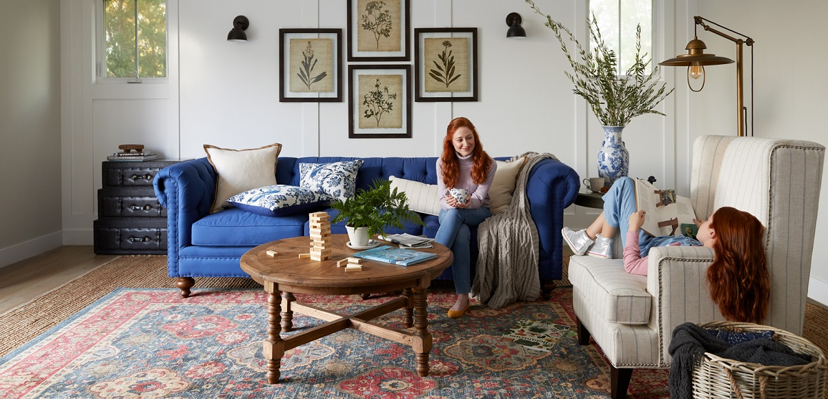 Traditional furniture photography, mother and daughter in living room, interior photography, home decor photography Wafair traditional living room