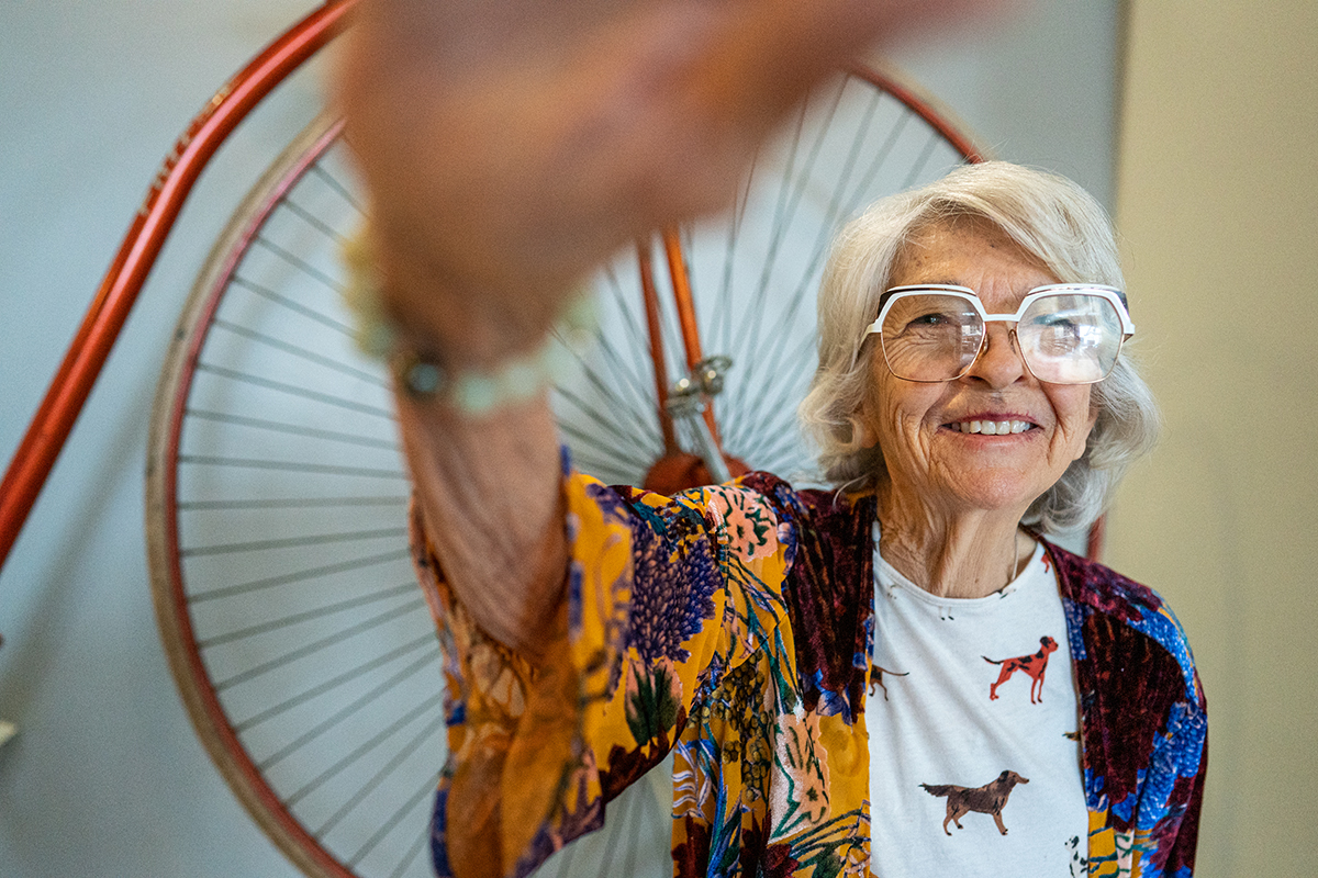 Grandma with antique bicycle 