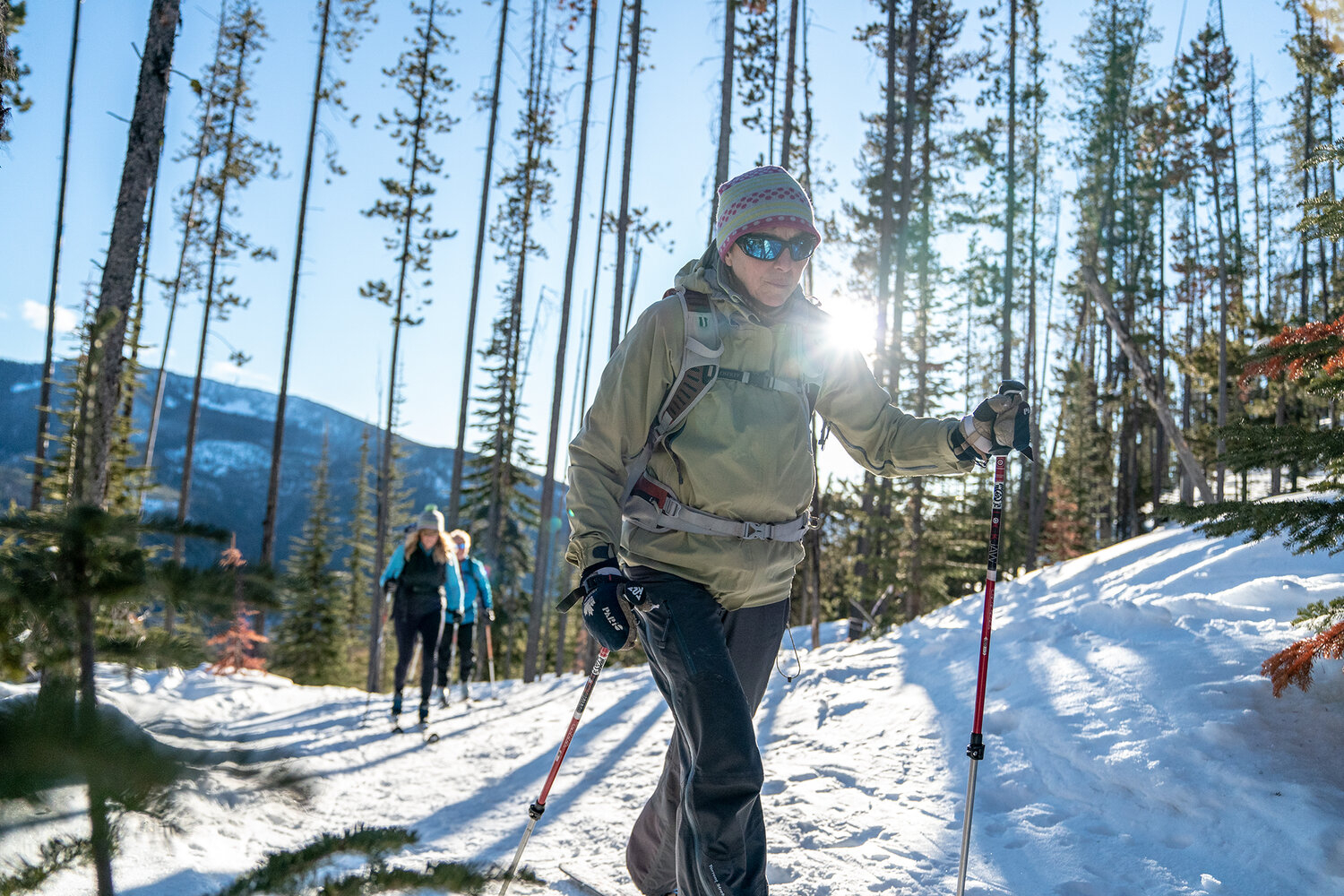 elderly women go skiing 