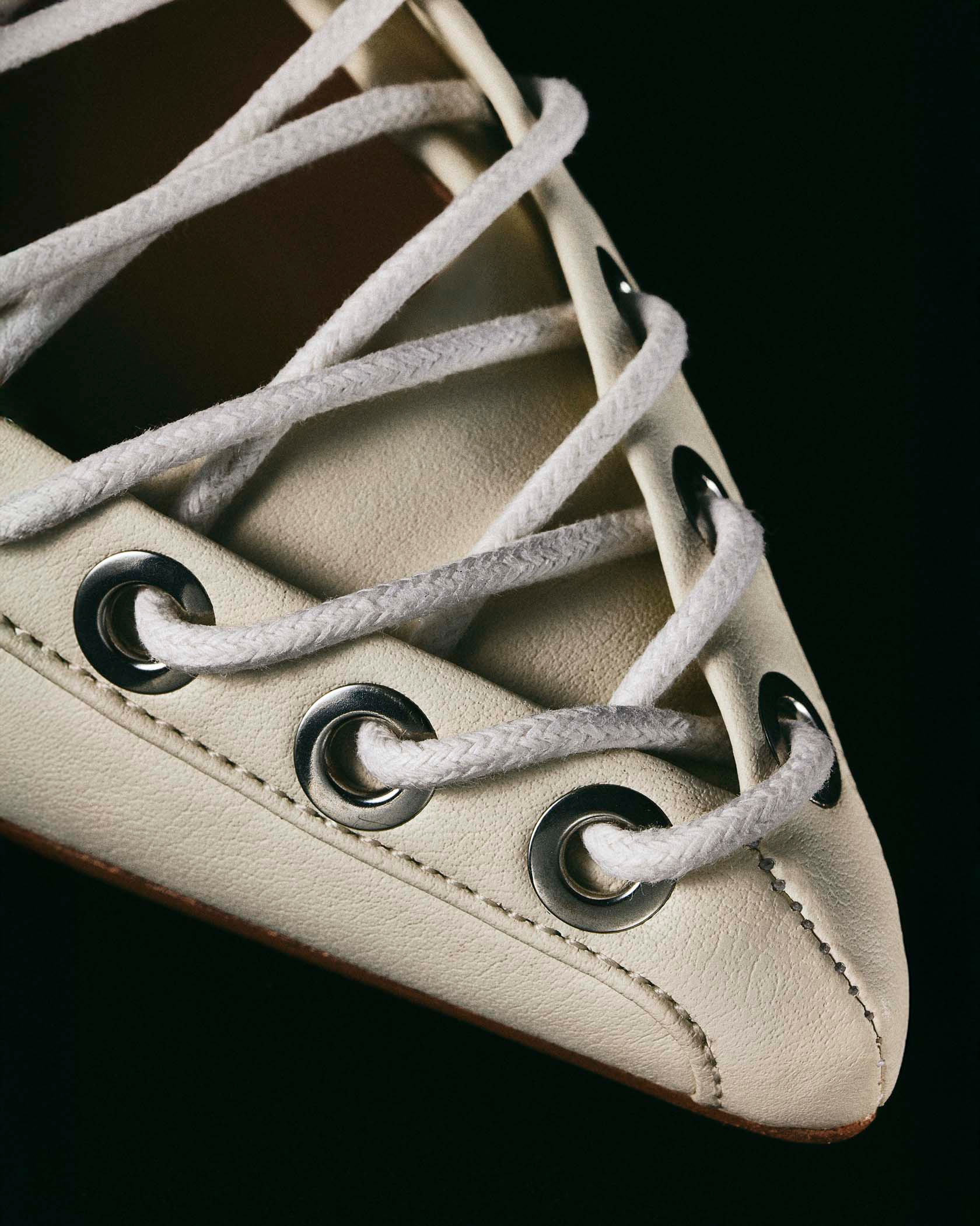 commercial product and accessory photographer Alison Blomgren off white pointed toe lace up ganni shoes