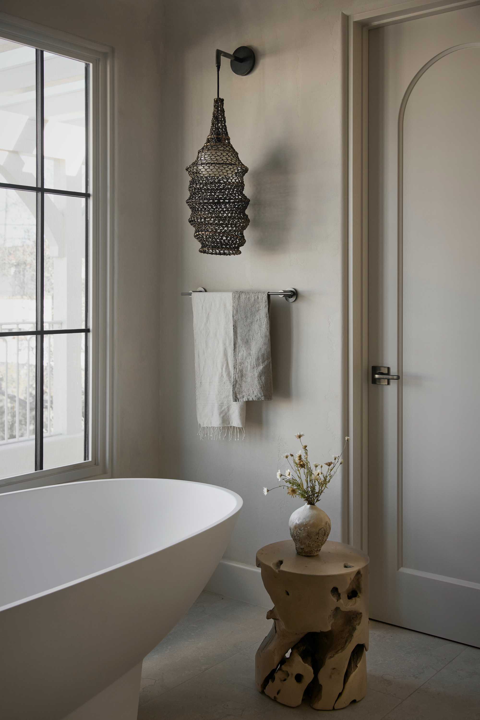 free standing tub, marble floors 