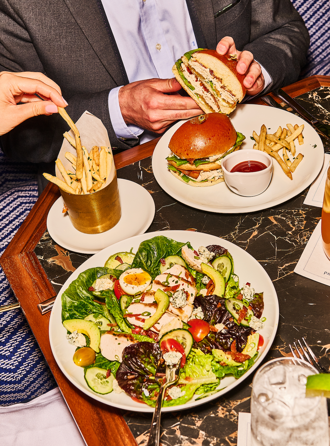 Avocado Burger and Salad at the Paramount Club 