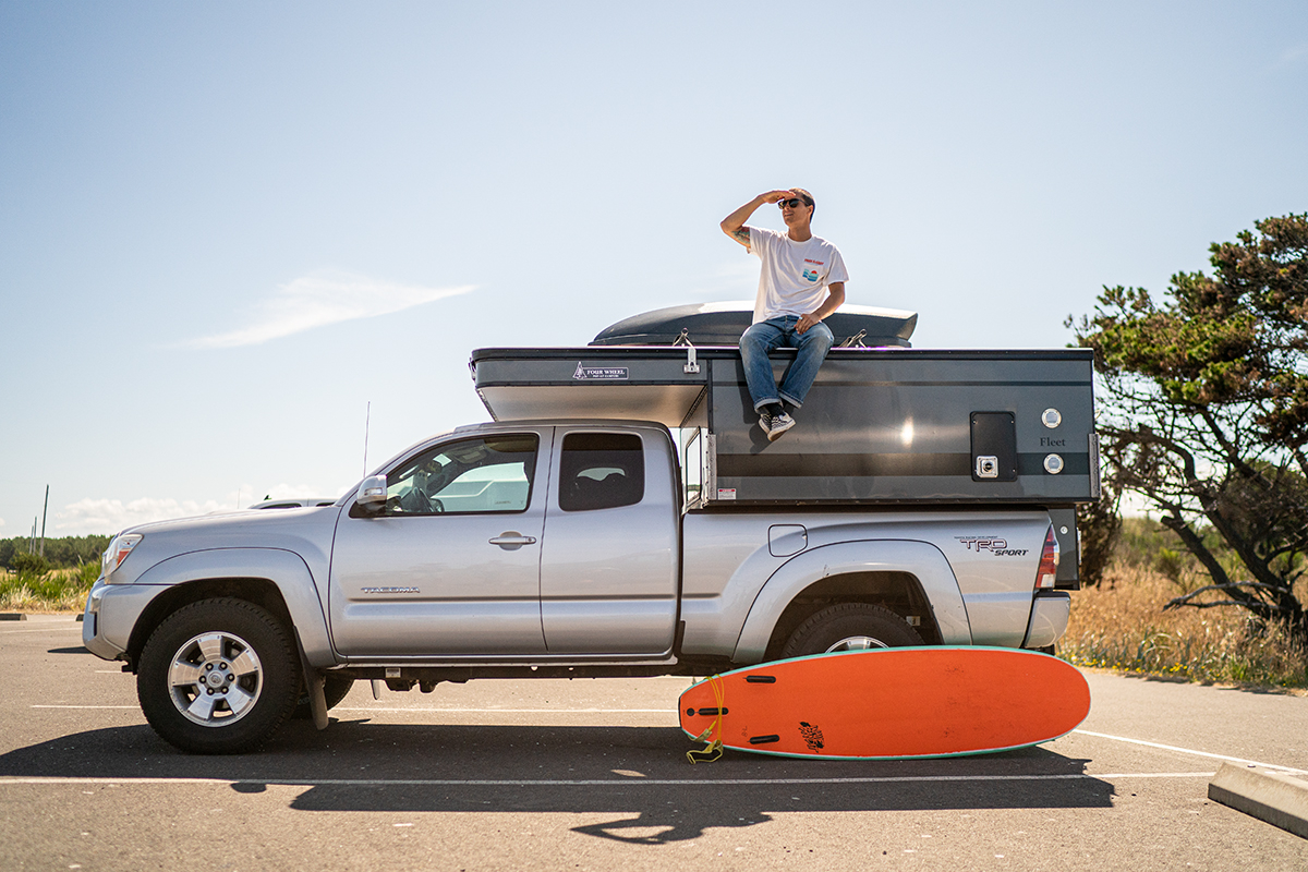 Sport vehicle, in the beach parking lot, car camping  Surfer lifestyle